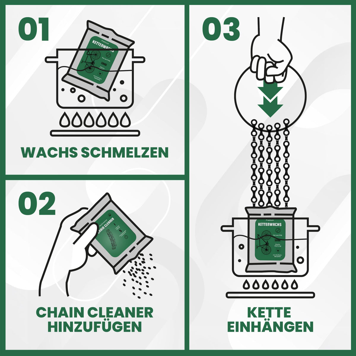 2 in 1 Fahrradkettenwachs Set - Heißwachsen &amp; gleichzeitig Entfetten