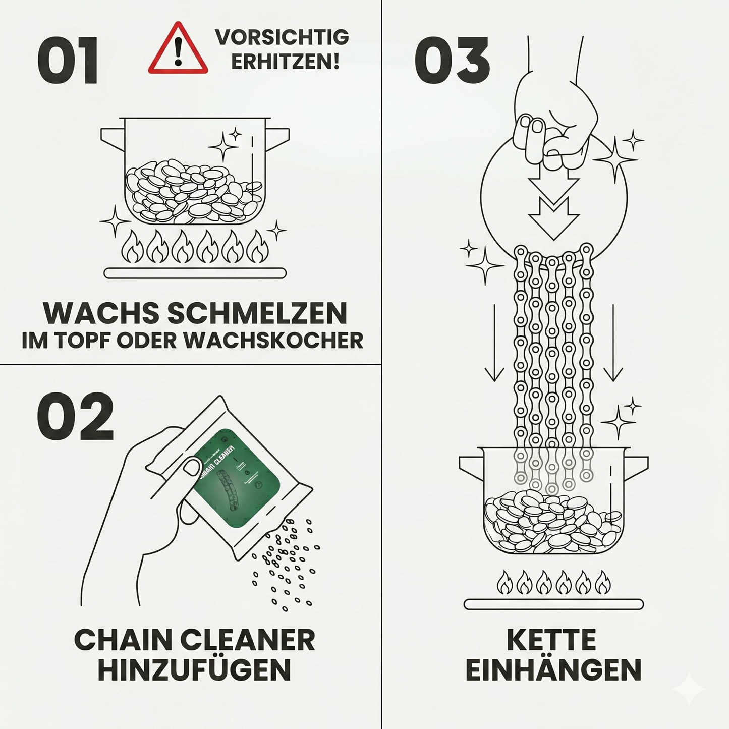 2in1 Kettenwachs Set - Heißwachsen & Entfetten