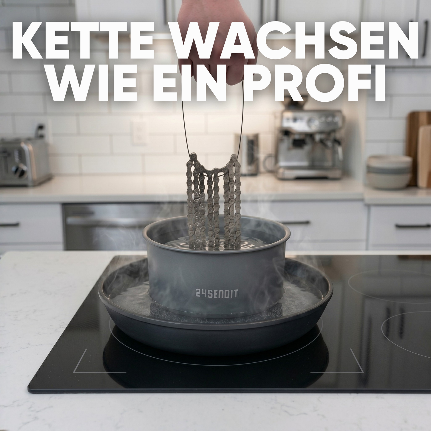 Kettenwachstopf aus Aluminium mit Deckel - inkl. 3 Kettenhalter