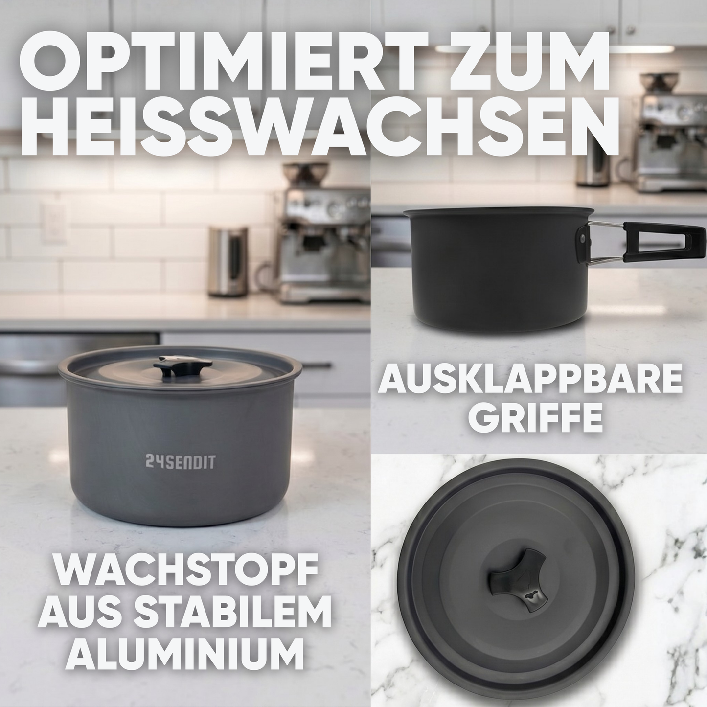 Kettenwachstopf aus Aluminium mit Deckel - inkl. 3 Kettenhalter